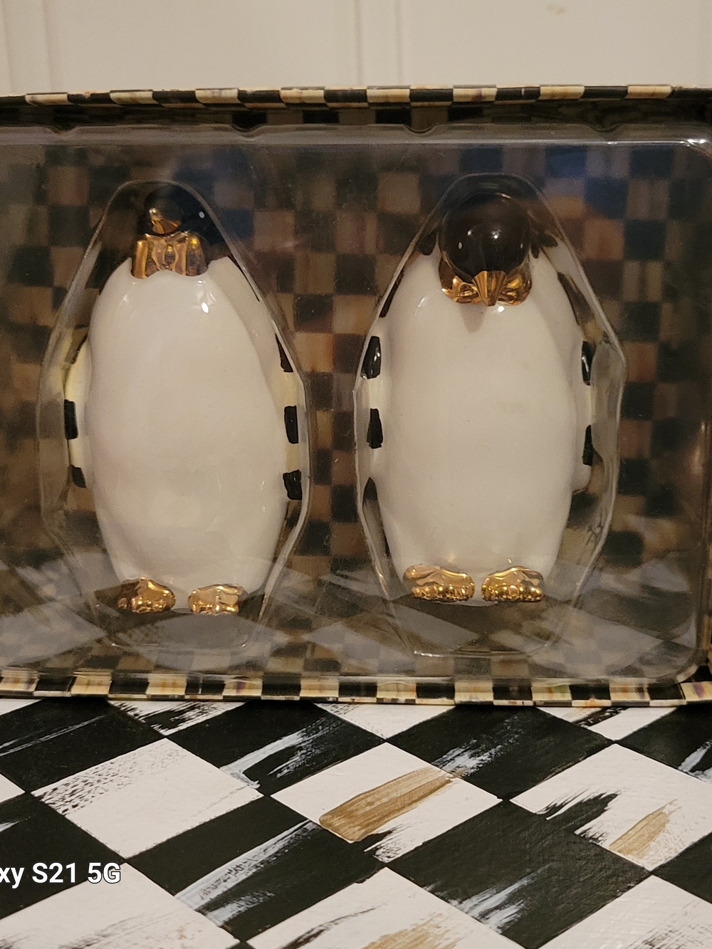 MacKenzie-Childs Black and White Check Penguin Salt & Pepper Shakers - Picture 5 of 7